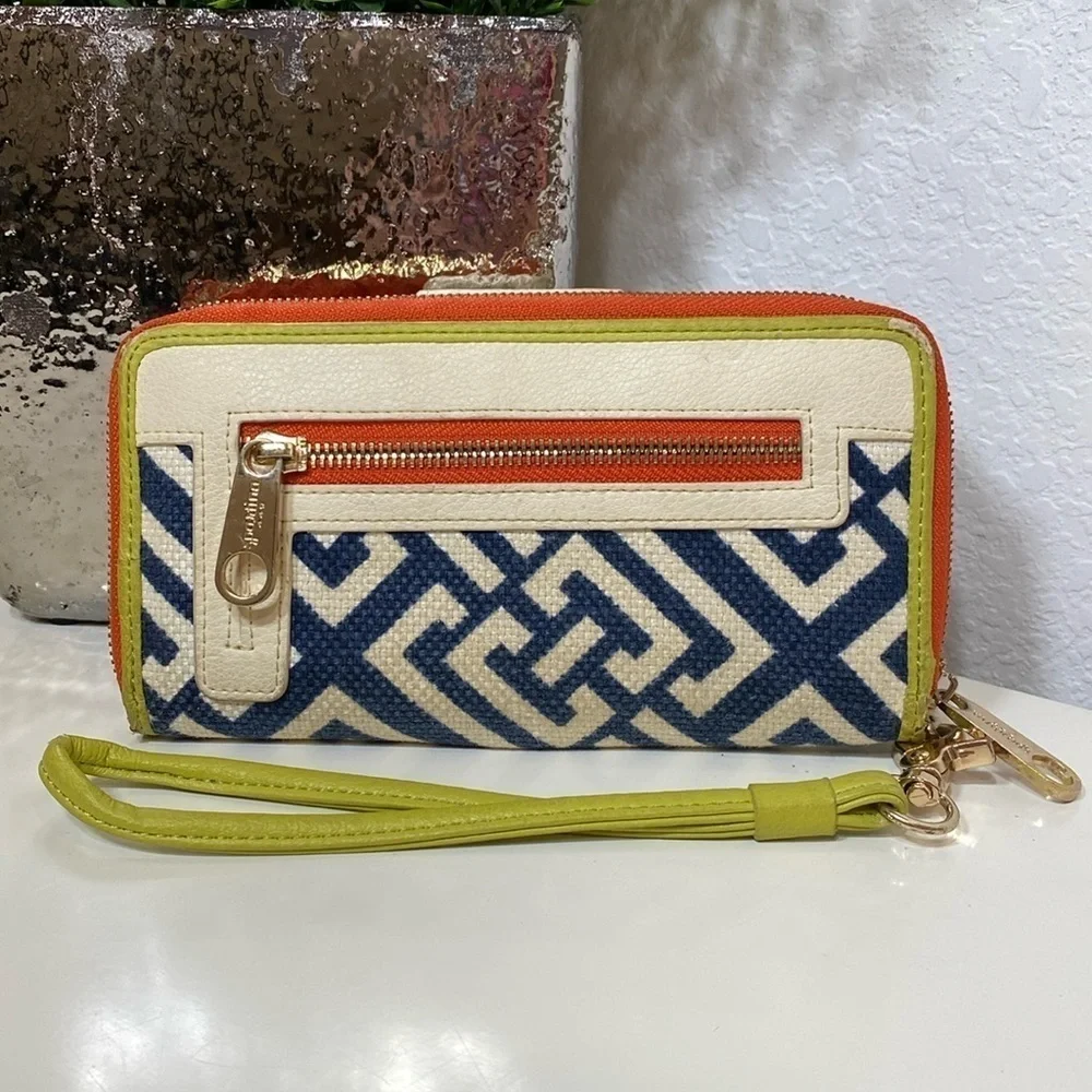 Spartina‎ 449 Haig Point Yacht Club Linen Wristlet Navy Cream, Orange, and Green
